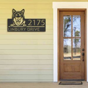 Personalized Alaskan Malamute Dog Cute Puppy Address Sign House Number Plaque Custom Metal Sign 2 1