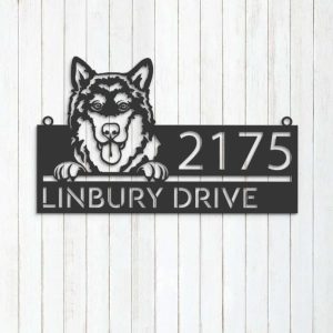 Personalized Alaskan Malamute Dog Cute Puppy Address Sign House Number Plaque Custom Metal Sign 3 1