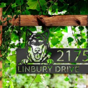 Personalized Alaskan Malamute Dog Cute Puppy Address Sign House Number Plaque Custom Metal Sign