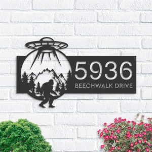 Personalized Alien UFO Bigfoot Sasquatch Address Sign House Number Plaque Custom Metal Sign 1