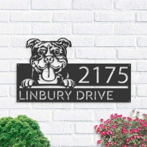 Personalized American Bully Dog Cute Puppy Address Sign House Number Plaque Custom Metal Sign