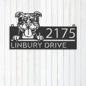 Personalized American Bully Dog Cute Puppy Address Sign House Number Plaque Custom Metal Sign 3