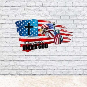 Personalized American Flag Eagle One Nation Under God Sign Independence Day Veteran Day Patriotic Decor Custom Metal Sign 1