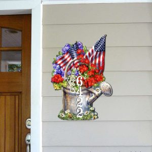 Personalized American Flag and Summer Bouquet Address Sign Independence Day Veteran Day Patriotic Decor Custom Metal Sign 1