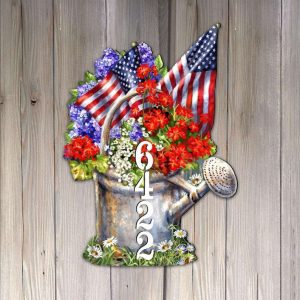 Personalized American Flag and Summer Bouquet Address Sign Independence Day Veteran Day Patriotic Decor Custom Metal Sign 2