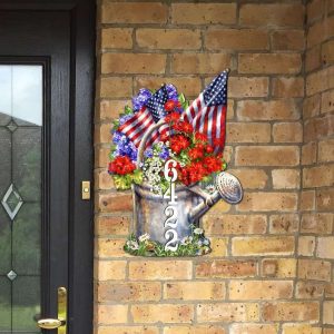 Personalized American Flag and Summer Bouquet Address Sign Independence Day Veteran Day Patriotic Decor Custom Metal Sign 3