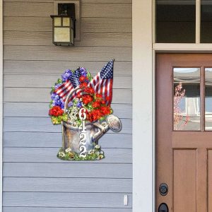 Personalized American Flag and Summer Bouquet Address Sign Independence Day Veteran Day Patriotic Decor Custom Metal Sign 4