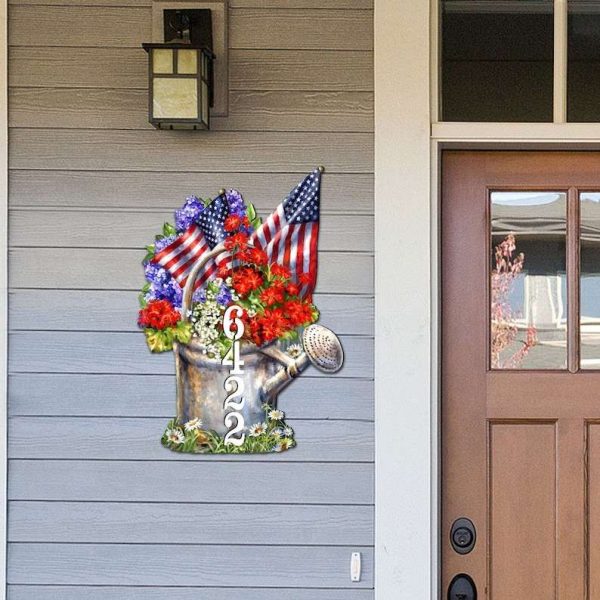 Personalized American Flag and Summer Bouquet Address Sign Independence Day Veteran Day Patriotic Decor Custom Metal Sign