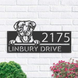Personalized American Pitbull Dog Cute Puppy Address Sign House Number Plaque Custom Metal Sign 1