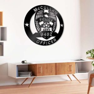 Personalized American Police Officer Sign Police Badge Independence Day Veteran Day Patriotic Decor Custom Metal Sign 2