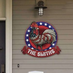 Personalized American Rooster Sign USA Flag Independence Day Veteran Day Home Decor Gift for Patriot Custom Metal Sign 1