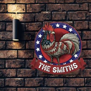 Personalized American Rooster Sign USA Flag Independence Day Veteran Day Home Decor Gift for Patriot Custom Metal Sign 2