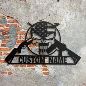 Personalized Armory AR15 Military Sign Punisher Skull Independence Day Veteran Day Patriotic Decor Custom Metal Sign 1