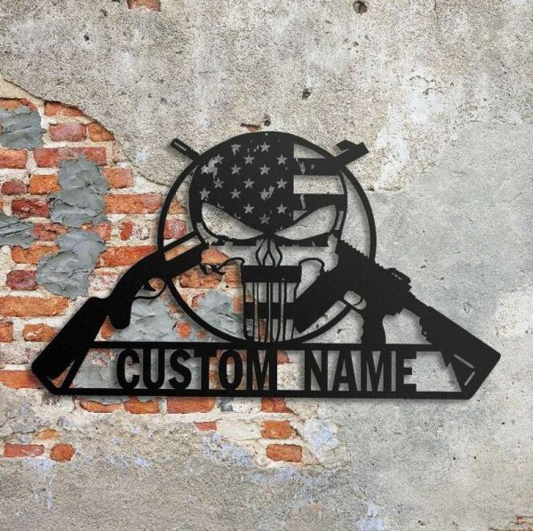 Personalized Armory AR15 Military Sign Punisher Skull Independence Day Veteran Day Patriotic Decor Custom Metal Sign