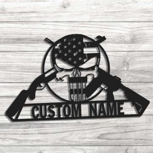 Personalized Armory AR15 Military Sign Punisher Skull Independence Day Veteran Day Patriotic Decor Custom Metal Sign 2