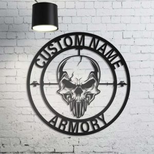 Personalized Armory Military Sign Punisher Skull Independence Day Veteran Day Patriotic Decor Custom Metal Sign 1