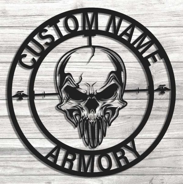 Personalized Armory Military Sign Punisher Skull Independence Day Veteran Day Patriotic Decor Custom Metal Sign