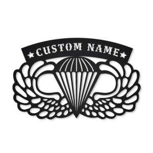 Personalized Army Airborne Sign Parachutist Badge Independence Day Veteran Day Patriotic Decor Custom Metal Sign 1