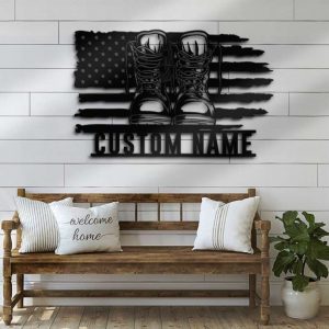 Personalized Army Soldier Boots Combat Sign Independence Day Veteran Day Patriotic Decor Custom Metal Sign 2