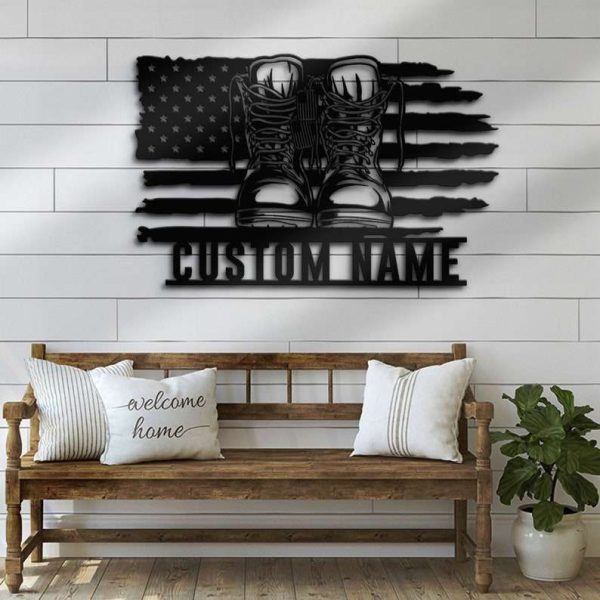 Personalized Army Soldier Boots Combat Sign Independence Day Veteran Day Patriotic Decor Custom Metal Sign