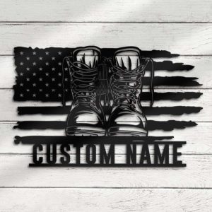 Personalized Army Soldier Boots Combat Sign Independence Day Veteran Day Patriotic Decor Custom Metal Sign 3