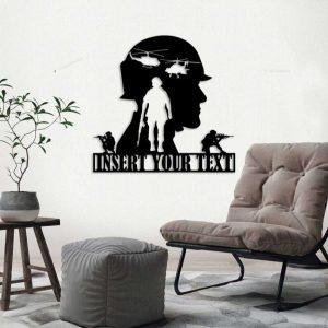 Personalized Army Soldiers Silhouette Sign Independence Day Veteran Day Patriotic Decor Custom Metal Sign