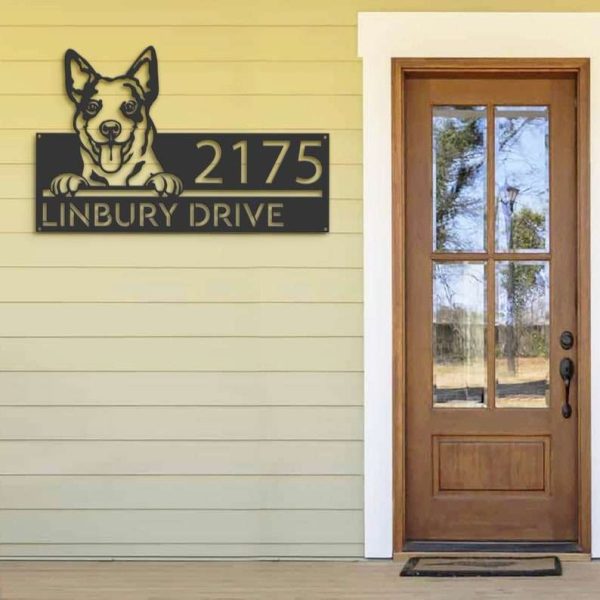 Personalized Australian Cattle Dog Cute Puppy Address Sign House Number Plaque Custom Metal Sign