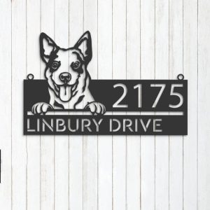 Personalized Australian Cattle Dog Cute Puppy Address Sign House Number Plaque Custom Metal Sign