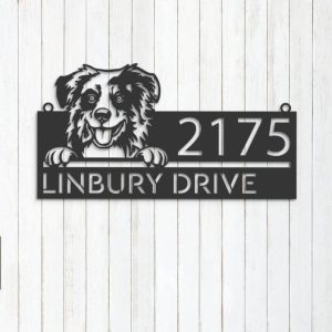 Personalized Australian Shepherd Dog Cute Puppy Address Sign House Number Plaque Custom Metal Sign 4
