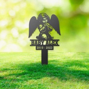 Personalized Baby Memorial Sign Yard Stakes Infant Loss Grave Marker Cemetery Decor Custom Metal Sign 4