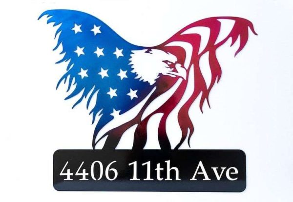 Personalized Bald Eagle American Flag Address Sign Patriotic House Number Plaque Custom Metal Sign