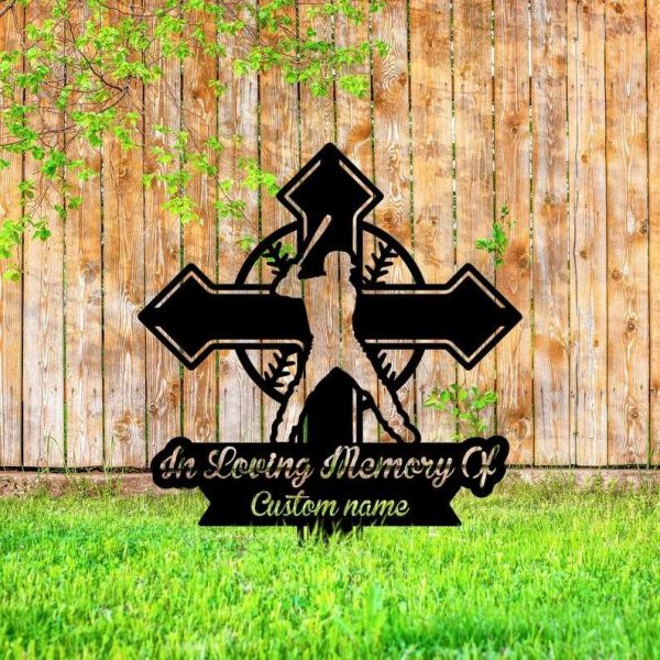 Personalized Baseball Memorial Sign In Loving Memory of Baseball Player Cross Yard Stakes Grave Marker Cemetery Decor Custom Metal Sign