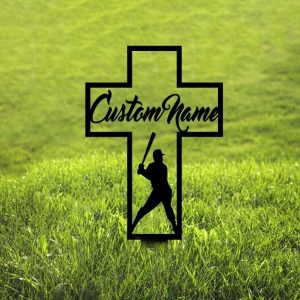 Personalized Baseball Player Memorial Sign Yard Stakes Baseball Cross Grave Marker Cemetery Decor Custom Metal Sign 4