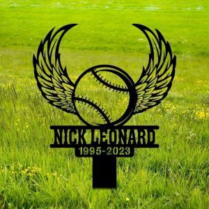 Personalized Baseball Player Memorial Sign Yard Stakes Grave Marker Cemetery Decor Custom Metal Sign 1