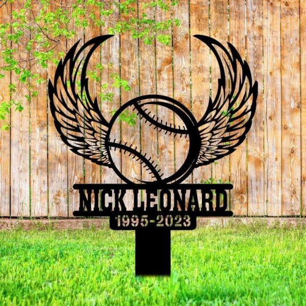 Personalized Baseball Player Memorial Sign Yard Stakes Grave Marker Cemetery Decor Custom Metal Sign