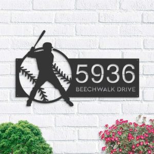 Personalized Baseball Player Sport V1 Address Sign House Number Plaque Custom Metal Sign