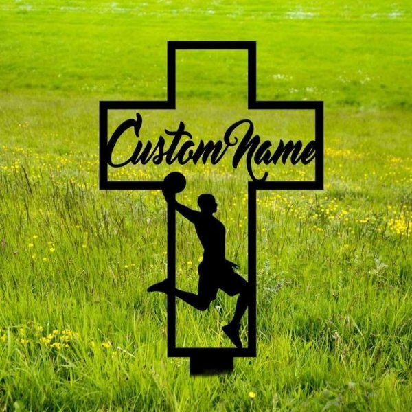 Personalized Basketball Player Memorial Sign Yard Stakes Grave Marker Cemetery Decor Custom Metal Sign