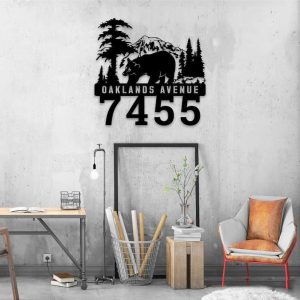 Personalized Bear Forest Address Sign House Number Plaque Custom Metal Sign