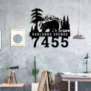 Personalized Bear Forest Address Sign House Number Plaque Custom Metal Sign 2 1