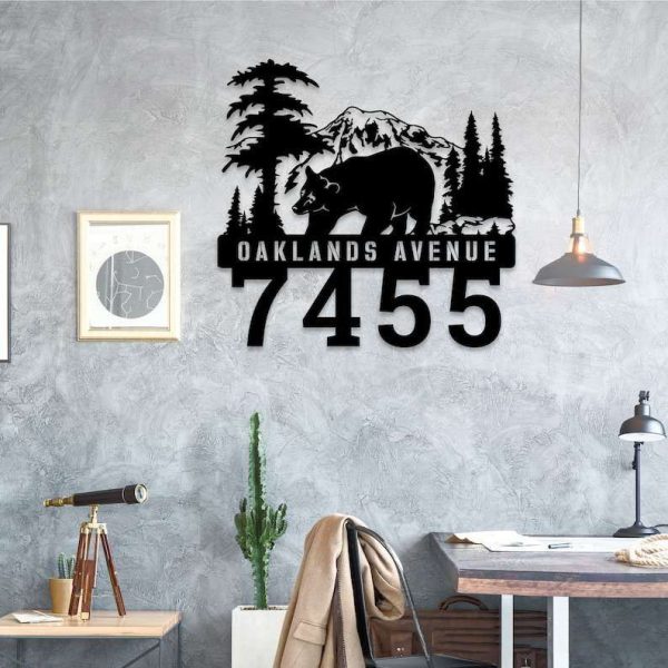 Personalized Bear Forest Address Sign House Number Plaque Custom Metal Sign