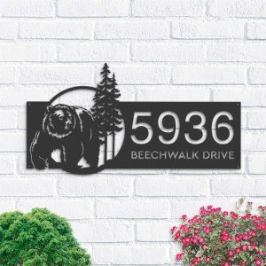 Personalized Bear Forest Scene Wild Life Address Sign House Number Plaque Custom Metal Sign
