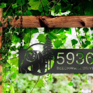 Personalized Bear Forest Scene Wild Life Address Sign House Number Plaque Custom Metal Sign 3