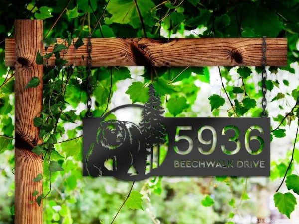 Personalized Bear Forest Scene Wild Life Address Sign House Number Plaque Custom Metal Sign