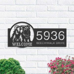 Personalized Bear Forest Scene Wild Life Animal Welcome Address Sign House Number Plaque Custom Metal Sign