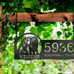 Personalized Bear Forest Scene Wild Life Animal Welcome Address Sign House Number Plaque Custom Metal Sign 2