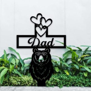 Personalized Bear Head With Hearts Memorial Sign Yard Stakes Hunter Grave Marker Cemetery Decor Custom Metal Sign 1