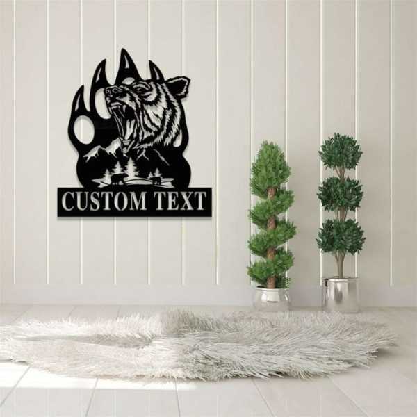 Personalized Bear Paw Address Sign Grizzly Bear Claw Wildlife House Number Plaque Custom Metal Sign