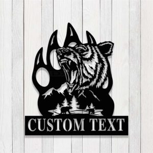 Personalized Bear Paw Address Sign Grizzly Bear Claw Wildlife House Number Plaque Custom Metal Sign