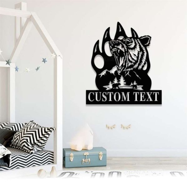 Personalized Bear Paw Address Sign Grizzly Bear Claw Wildlife House Number Plaque Custom Metal Sign