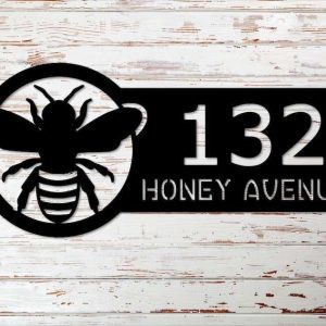 Personalized Bee Address Sign Honeybee Farm House Number Plaque Custom Metal Sign 2